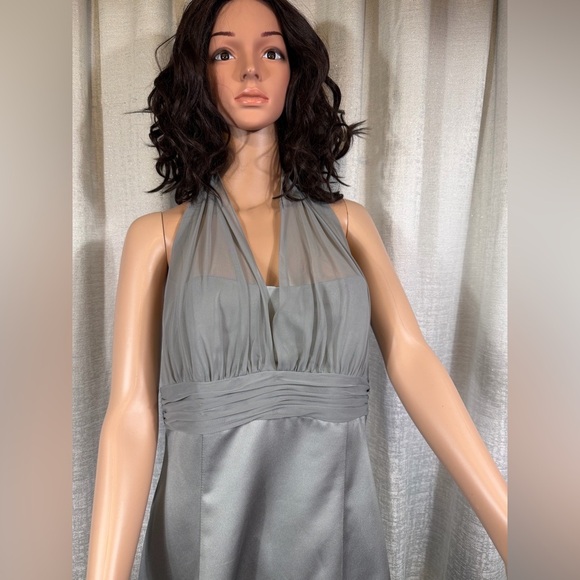 David’s Bridal Silver Halter Formal Gown Size 12 | Elegant A-Line Evening Dress - Picture 4 of 8